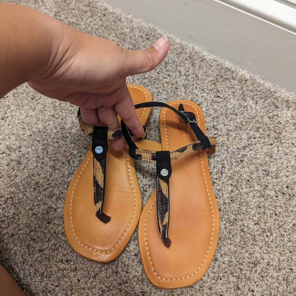 UGG Tan and Black Animal Print Sandals